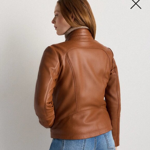 NWT Quince Leather Stand-Collar Jacket Cognac Brown Size Large - Picture 9 of 15